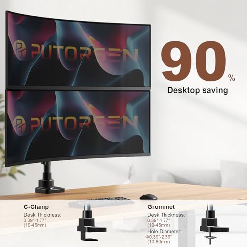 Dual Monitor-Arm Heavy-Duty for 17-49-inch Screens - Premium Vertical Stacked Dual Monitor Arm Desk Mount for Ultrawide Screens up to 44lbs, Fully Adjustability, VESA 75/100 mm, Black
