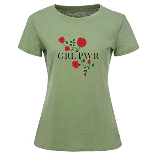 Flower Print Tops for Women,LuluZanm Sales! Ladies Fashion Short Sleeve Sack Blouse Cotton T-Shirt Plus Size S 5XL Army Green - Thumbnail 3
