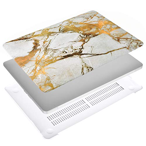 MOSISO MacBook Air 13 Inch Case 2018 Release A1932 with Retina Display, Plastic Pattern Hard Case Shell & Keyboard Cover & Screen Protector Only Compatible Newest MacBook Air 13, White Gold Marble