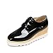 Lucksender Womens Square Toes Lace Up Platform Wedge Heels PU Oxford Shoes