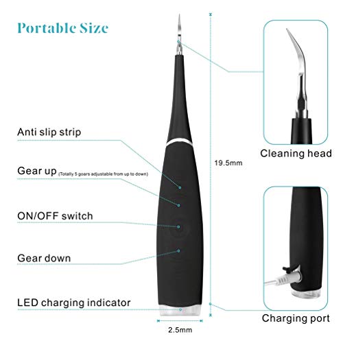 Plaque Remover Teeth Cleaning Dental Tools - Tartar Remover for Teeth-Electric Dental Calculus Remover -Dental Picks Stainless Steel Kit for Stain Eraser Tooth Polisher with Scraper Mirror(Black) - Thumbnail 5