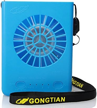 GONGTIAN USB Mini Fan, Portable 4 Inch USB Fan Hands-Free Hanging Fan Powered by Rechargeable Battery with 3-Level Speed for Outdoor Like Running Camping Hiking (Blue)