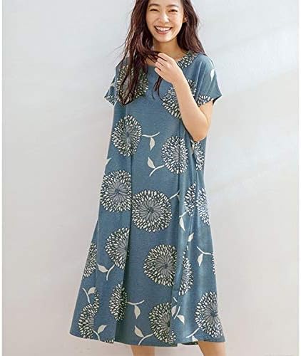 Amazon ラナン Ranan サイド切替カットソーワンピース ブルー Ll ワンピース チュニック 通販