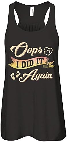 CenturyTee Women's Oops I Did It Again Baby Feet Heart Pregnancy Bump Shirt Flowy Racerback Tank (Black, S)