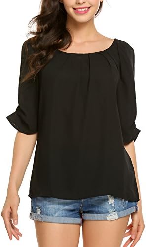 UNibelle Womens Casual Scoop Neck Loose Top 3/4 Sleeve Chiffon Blouse Shirt Tops S-XXL