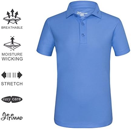 JITIMAO Boys Golf Dri Fit Polo Shirt for Age 5-15, Breathable Performance Short Sleeves T-shirt Slim Fit,Blue,Large/9-13