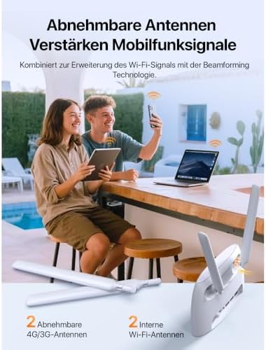 4G07 4G LTE WLAN Router für SIM-Karten (CAT4, AC1200 Dualband 2,4GHz: 300Mbit/s + 5GHz: 867Mbit/s, 150 Mbit/s im Download) Plug & Play, LAN/WAN-Port, 2 Abnehmbare Antennen, MU-MIMO, Weiß