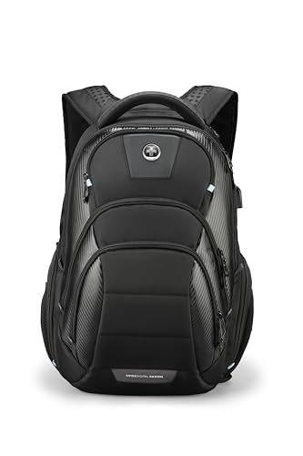 Swissdigital Design TSA Business Laptop Backpack for Men, Large Capacity Travel Backpack with Apple Find My Network and USB Charging Port Tech Backpacks Fits 17 Inch Computer Black| SD1643FB-01