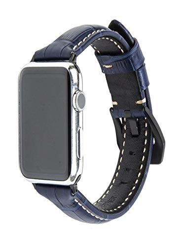 Compatible with Apple Watch 38mm 42mm 40mm 44mm Luxury Crack Leather Bands Replacement Strap Series 4 Series 3 Band for Men and Women (Blue)