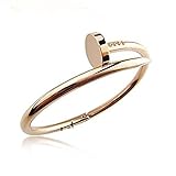 LuckySupply Stainless Steel Nail Style Love Gold Plated Bangle Bracelet Oval High Polish , Fits 7.5inch Wrists