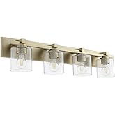 Quorum International Kaplan 4-Light Vanity Light | Aged Brass Finish | Clear Seeded Glass | Soft Contemporary Bathroom Wall F