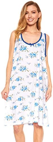 Womens Nightgown Sleeveless Cotton Pajamas - Sleepwear Nightshirt (3X, Blue-906)