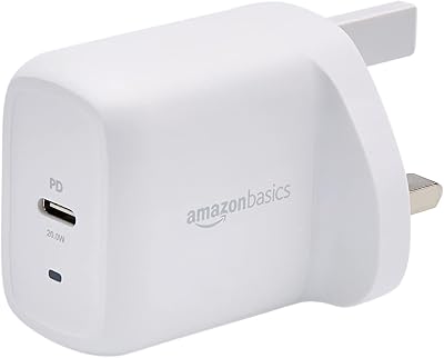 Amazon Basics 20W USB-C Wall Charger UK Plug White Fast Charging