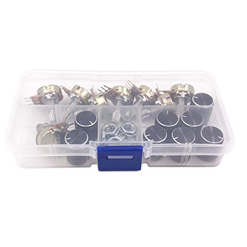 Seloky 8 PCS B10K 10K Ohm Knurled Shaft Linear Rotary Taper Potentiometer with Black Knob(WH148) Kit