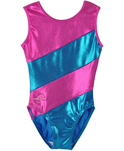 Obersee O3gl008cs, Body per Ginnastica Bambina, Diagonale Rosa, CS Child (4-6 Years)