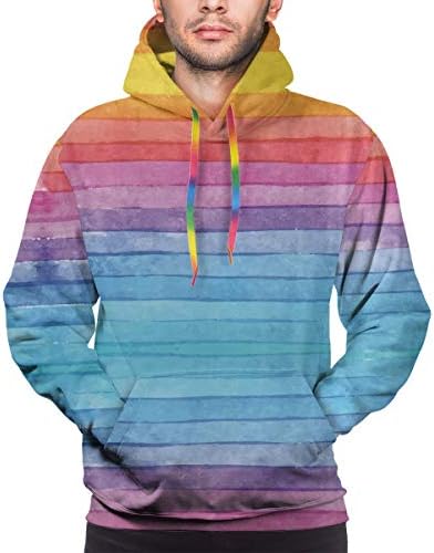 Rainbow Stripe メンズ 新品 シンプル プリント スウェットシャツ 長袖 フード付き メーカー公式ショップ ゆったり 部屋着 上着 日常 冬 春 秋 運動着