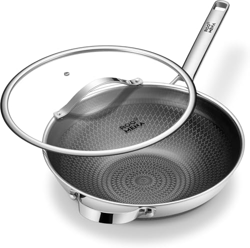 Wok pan with Lid, Hybrid Ceramic 13 Inch Tri-Ply Stainless Steel Woks