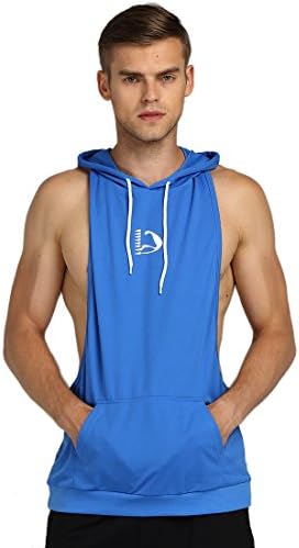 HASIDING Hoodie Tank Tops for Men Sleeveless Sport Athletic Stringer Muscle Gym Tops Blue M