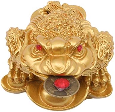 LWANFEI Lucky Money Toad Statue Feng Shui Toad Treasure Basin Statue With Coin Attract Wealth and Good Luck Decoration,Gold,S