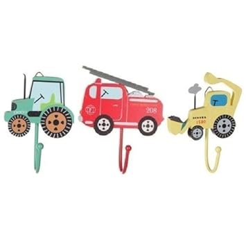 Amazon Com Childrens Set Of 3 Boys Vehicle Coat Hooks By