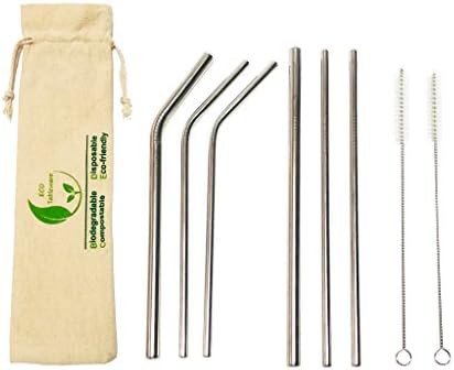 Travel 304 Stainless Steel Reusable Straws for Juices, 1 Wide Flexible 1 Wide Straight 2 Regular Bendy 2 Jumbo Straight 2 Cleaning Brushes