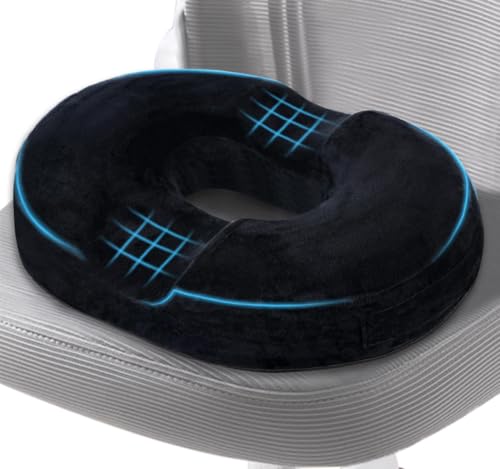 Ecosafeter Ergonomic Memory Foam Donut Cushion - Coccyx Support and Pressure Reduction for Office, Car and Home, Breathable Washable Cover