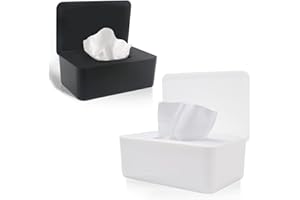 2 Pack Baby Wipes Dispenser, Refillable Wipes Dispenser Baby Wipes Case, LEQXGO Baby Wipe Holder for Fresh Wipes, Non-Slip Wipes Case, Refillable Wipe Container with Sealing Design Lid (Black+White)