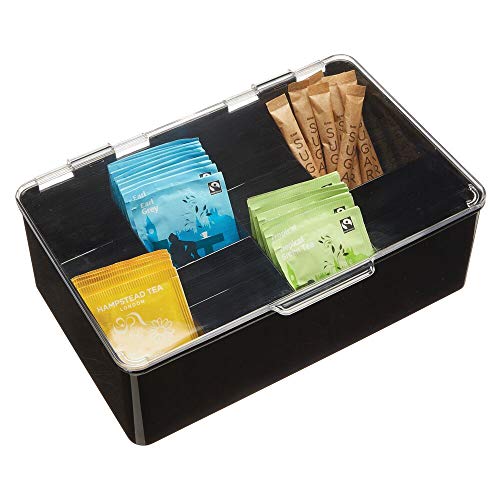 mDesign Stackable Plastic Tea Bag Holder Storage Box for with Clear Top Lid Kitchen
