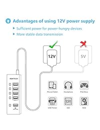 Powered USB Hub, RSHTECH USB 3 Hub with 4 USB 3.0 Data Ports + 1 USB Fast Charging Port and Individual On Off Switches(A35-Black)