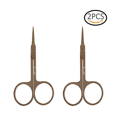 Rocutus 2pcs Gold Eyebrow Scissors Makeup Manicure Scissors Nails Cuticle Scissors Eyebrow Eyelashes Epilator Face Hair Removal Tools