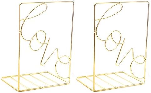 Metal Bookends Desktop Bookshelf"Love"Books Organizer Notebook Files Holder 1 Pair (Love-Gold)