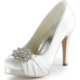 ElegantPark EP2015-PF Women's Closed Toe Platform High Heels Pumps Rhinestones Buckles Satin Evening Bridal Wedding Shoes
