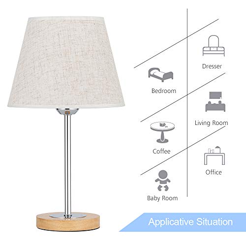 Nightstand Table Lamp for Bedroom, Small Wood Desk Lamps Set of 2, Modern Bedside Lamp with Linen Shade for Dressers, Coffee Table, Nursery, Bookcase, Sliver - Thumbnail 3