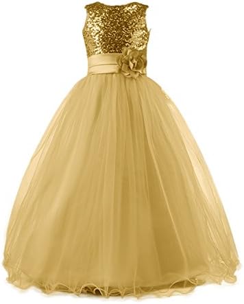 Mermaidtalee Long Sequin Top Tulle Flower Girl Dresses Party Dresses Size12 Gold