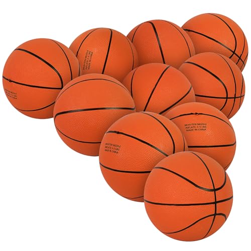 Aoneky Indoor/Outdoor Mini Rubber Basketball with Pump - Pack of 1/5/10 Size 1/2/3 Basketballs