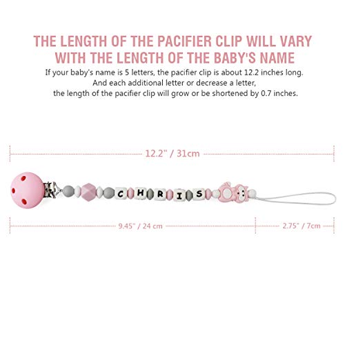 Pacifier Clip Personalized Name, MCGMITT Customized Binky Holder Teething Silicone Beads for Baby Girls Boys (Pink) - Thumbnail 3