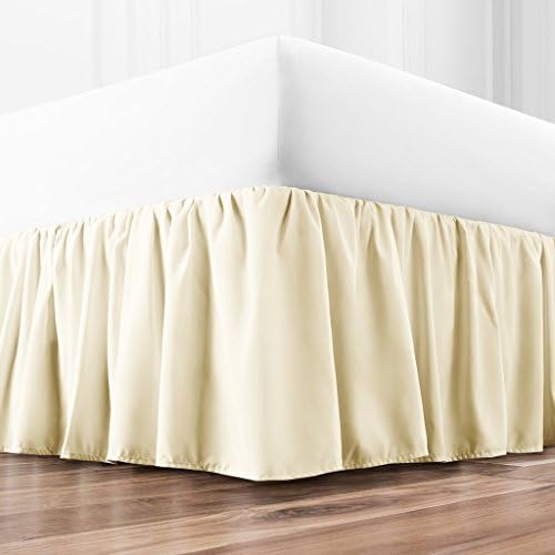 Queen Ruffled Bed Skirt - Luxury Hotel Quality 15-Inch Drop - Tailored, Wrinkle & Fade Resistant (Queen, Cream)