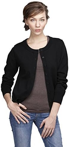 Wiwish Women Button Down Long Sleeve Crewneck Soft Cotton Classic Knit Cardigan Sweater Size XS-XL,Black,Small