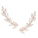 Humble Chic Crystal Leaf Ear Climbers - Simulated Diamond Flower Crawler Cuff Stud Earrings