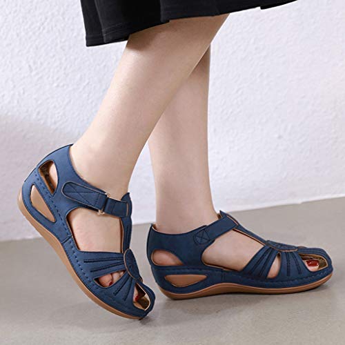 Women's Flat Sandals Peep Toe Slip On Fashion Retro Leather Buckle Strap Outdoor Casual Beach Walking Shoes