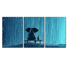 Elephant and Dog Looking at Star Rain x3 Panels
