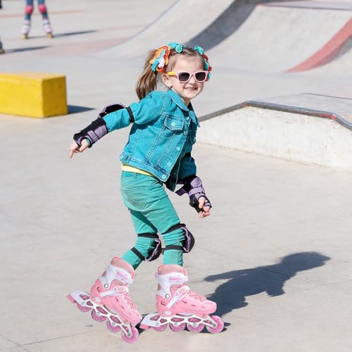 Kids Roller Skates,Adjustable Roller Skates for beginners,Comfortable roller skates,4 Light up Wheels and Sizes Adjustable Quad Skate for Indoor Outdoor for Girls Kids