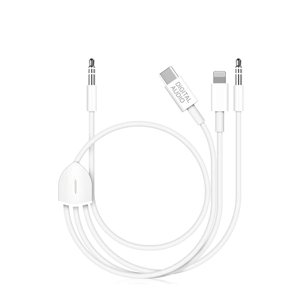 Photo 1 of [3in1] USB C to 3.5mm Audio Aux Jack Cable Compatible with iPhone 15 14 13 12 11 XS XR X 8 7 iPad Pro, Samsung Galaxy S23 S22 S21 Ultra etc, Work with Car Stereo, Headset, Speaker - 3.93ft White