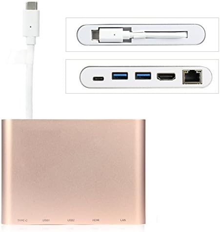 Universal USB Type-C Docking Staion Adapter for Laptops,with HDMI,USB 3.1 Type-C,Ethernet internet,Support Matebook/surface/Macbook/Chromebook/Dell,Golden