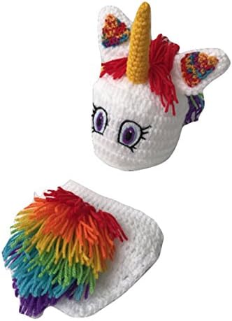 Glorify LTD Baby Photography Prop Bundle -1 Unicorn Hat- 1 Diaper Cover With Tail – Crocheted In Soft Bright Colored Yarn
