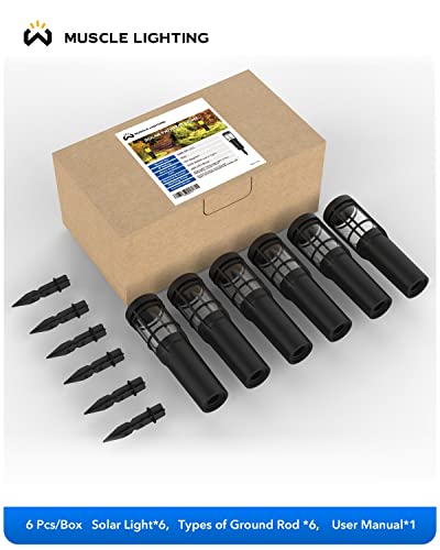 MUSCLE LIGHTING Solar Pathway Lights Bollard, 7 Color Changing / Warm White Landscape Path Light, Outdoor Waterproof Garden Light for Patio, Yard, Driveway, Pack of 6