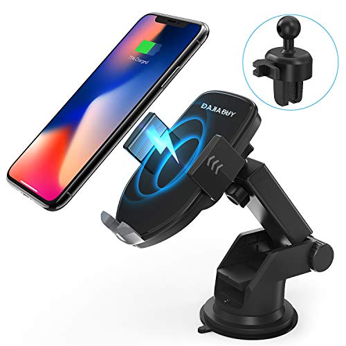 Wireless Car Charger Mount, DAJIABUY Automatic Qi Certified Fast Charging Car Phone Holder for iPhone Xs/Xs Max/XR/X / 8/8 Plus, Samsung Galaxy Note 9/ S9/ S9+/ S8/ S8+ (Black)