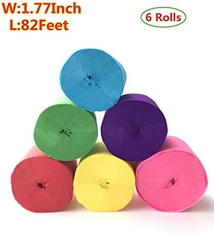 TERMATH 6 Rolls 1.77 Inch x 82 Feet Crepe Paper Streamers for Various Party (6 Rolls)