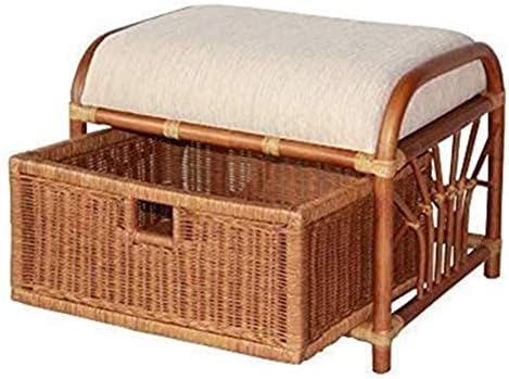 手作り籐籐オットマンフットスツールプーフスツールバスケット クッション 収納バスケット 編まれた収納