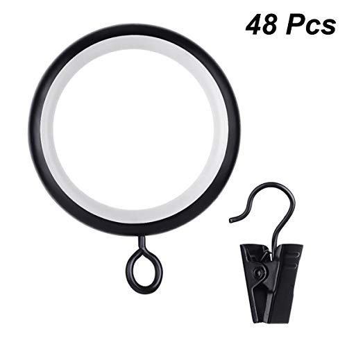 SPLF 24 Pack Metal Curtain Rings with Clips, Quiet Smooth with Nylon Insert, Heavy Duty Rustproof Vintage Drapery Eyelet Curtain Rods Hangers Rings, 1.4 Inch Inner Diameter, Black - Thumbnail 7